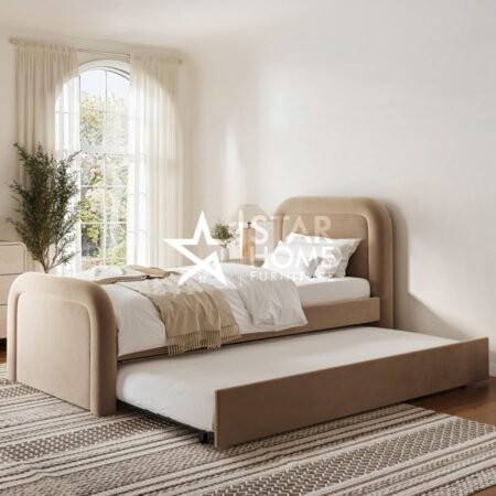 Naomi Boucle Single Guest Bed With Trundle & Curved Headboard - SHF