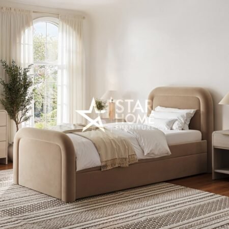 Naomi Boucle Single Guest Bed With Trundle & Curved Headboard - SHF