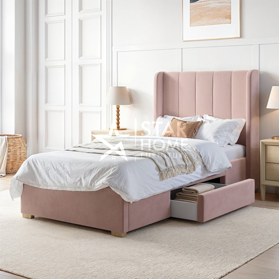 Phoebe Frame with Storage Drawer Velvet Single Bed - SHF