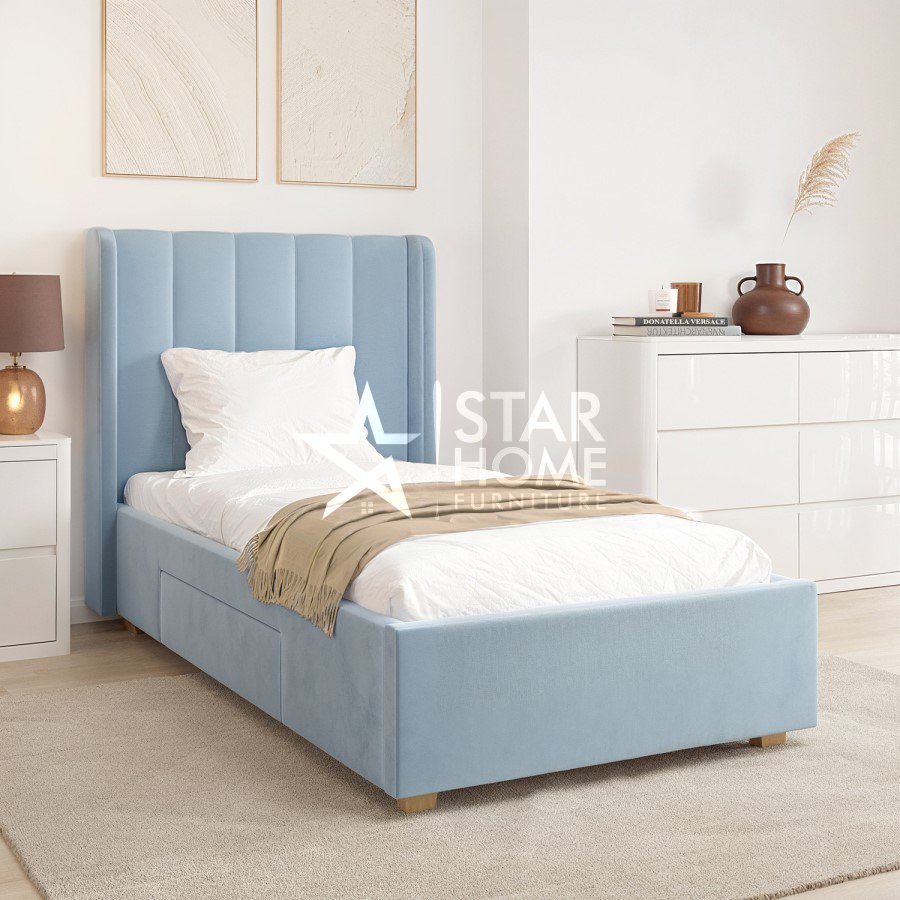 Phoebe Frame with Storage Drawer Velvet Single Bed - SHF