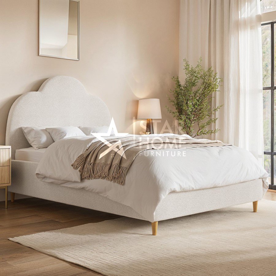 Roma Ottoman Bed with Scalloped Headboard Boucle - SHF