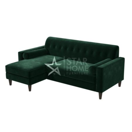 Idris 3-Seater Chaise Corner Velvet Sofa with Footstool Set - Green - SHF