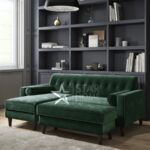 Idris 3-Seater Chaise Corner Velvet Sofa with Footstool Set - Green