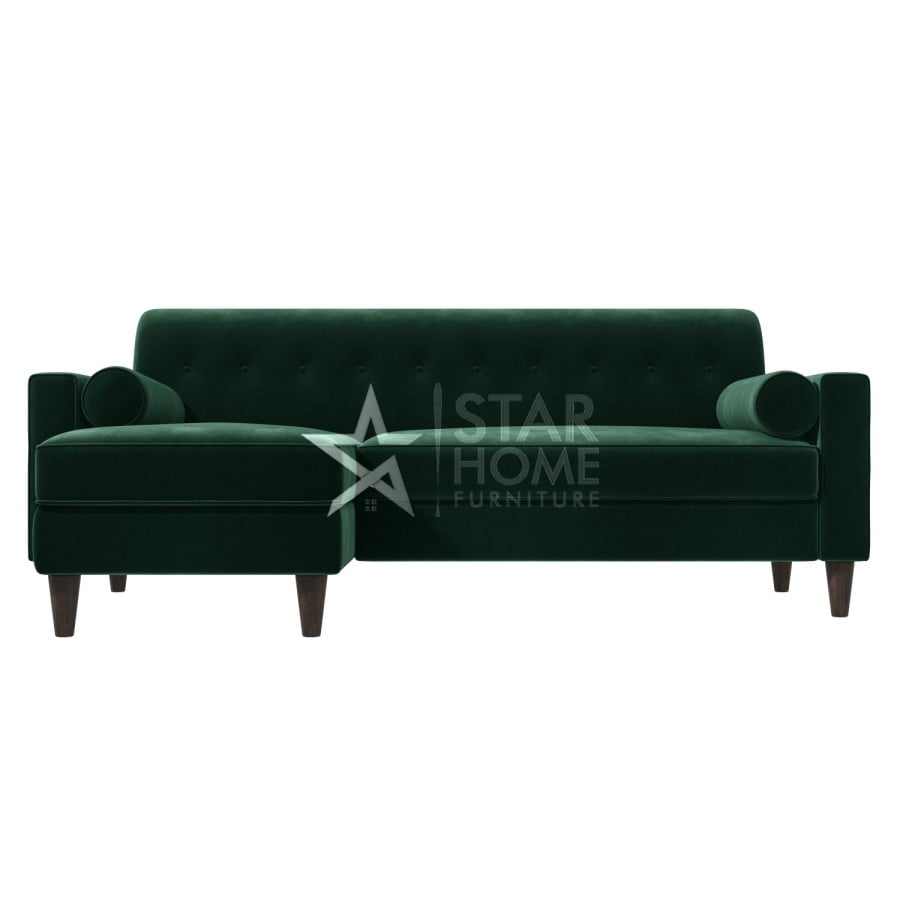 Idris 3-Seater Chaise Corner Velvet Sofa with Footstool Set - Green - SHF