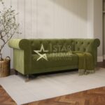 Ophelia 3-Seater Chesterfield Velvet Sofa - Olive Green