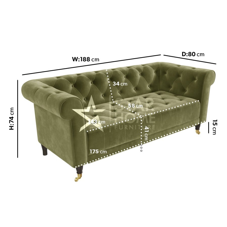 Ophelia 3-Seater Chesterfield Velvet Sofa - SHF