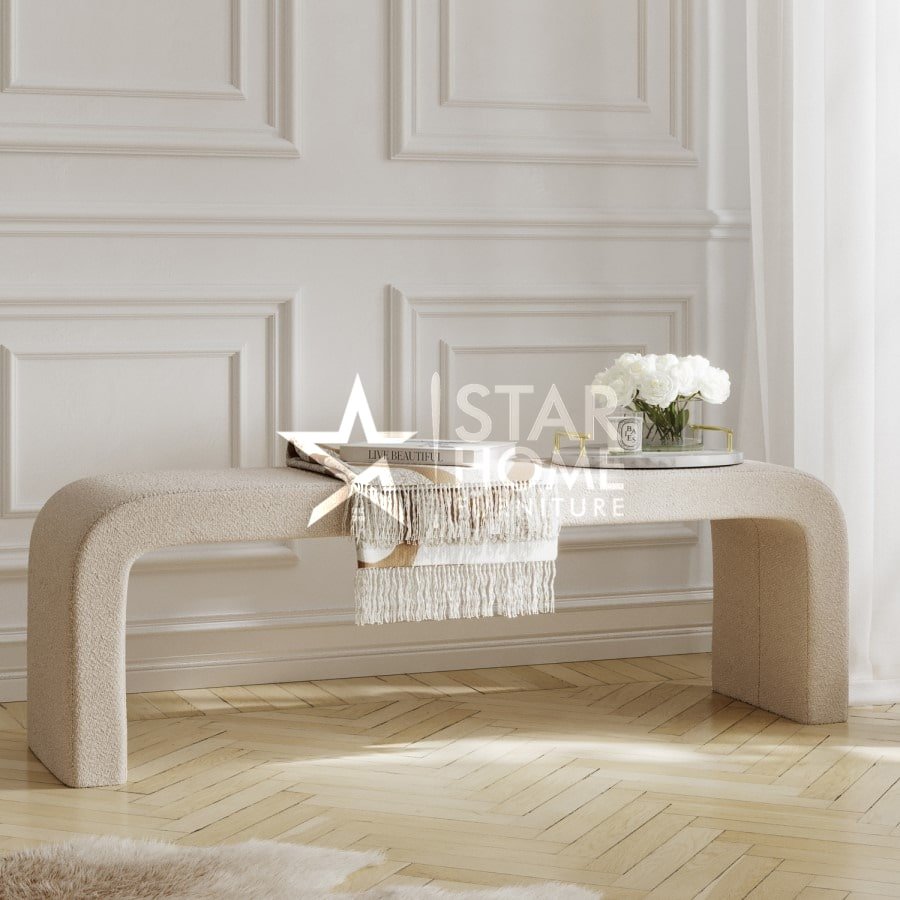 Ren Large Boucle Curved Hallway Bench - SHF
