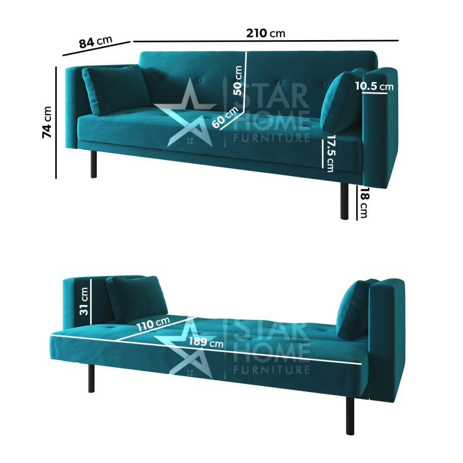 Rory 3-Seater Click Clack Velvet Sofa Cum Bed – SHF