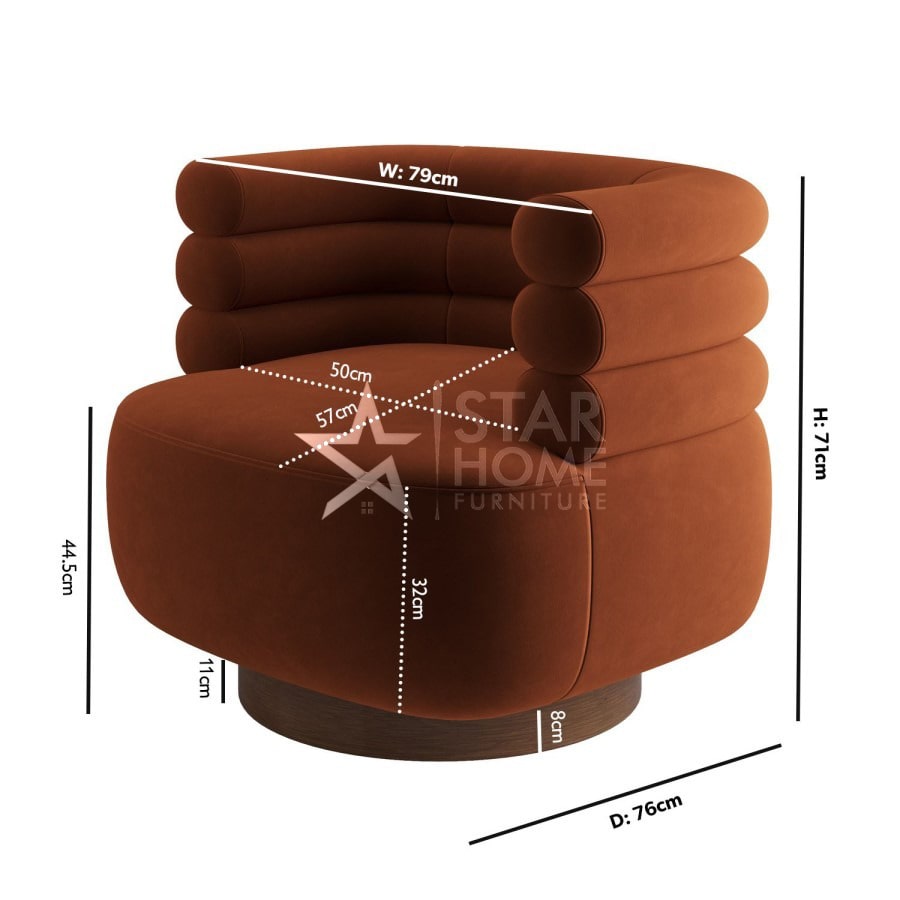 Zora Modern Velvet Armchair - Burnt Orange - SHF