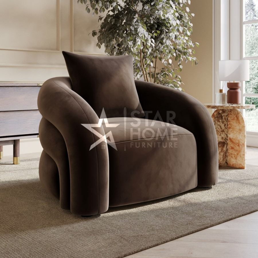 Zuri 1-Seater Armchair with Cushion Velvet - Brown - SHF