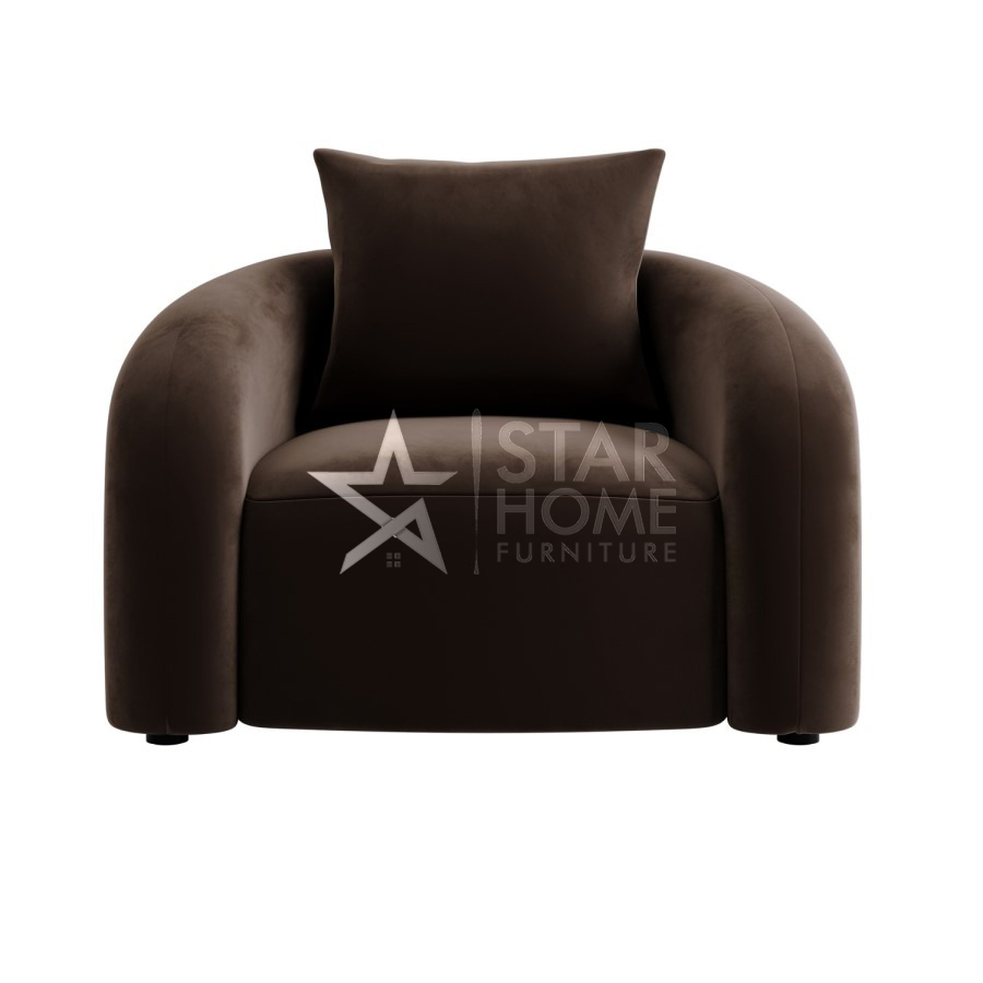 Zuri 1-Seater Armchair with Cushion Velvet - Brown - SHF
