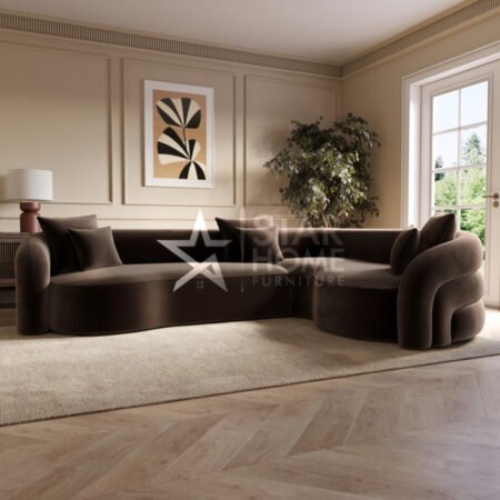 Zuri 4-Seater Curved Corner Velvet L-Shape Sofa - SHF