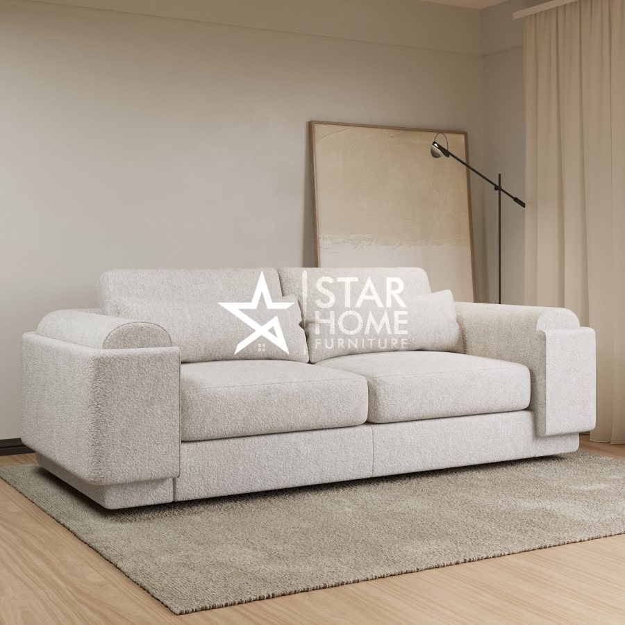 Elvi 3-Seater Curved Boucle Sofa - Cream - SHF