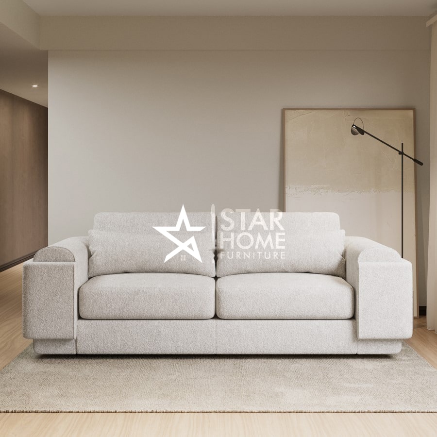 Elvi 3-Seater Curved Boucle Sofa - Cream - SHF