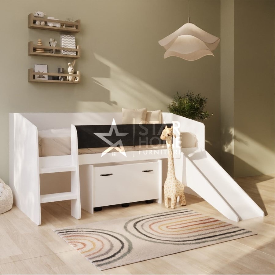 Loki Single Low Cabin Bed with Slide and Storage Box - SHF