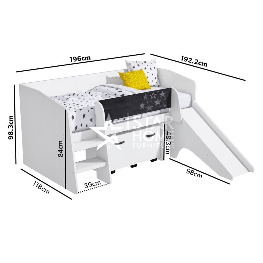 Loki Single Low Cabin Bed with Slide and Storage Box - SHF