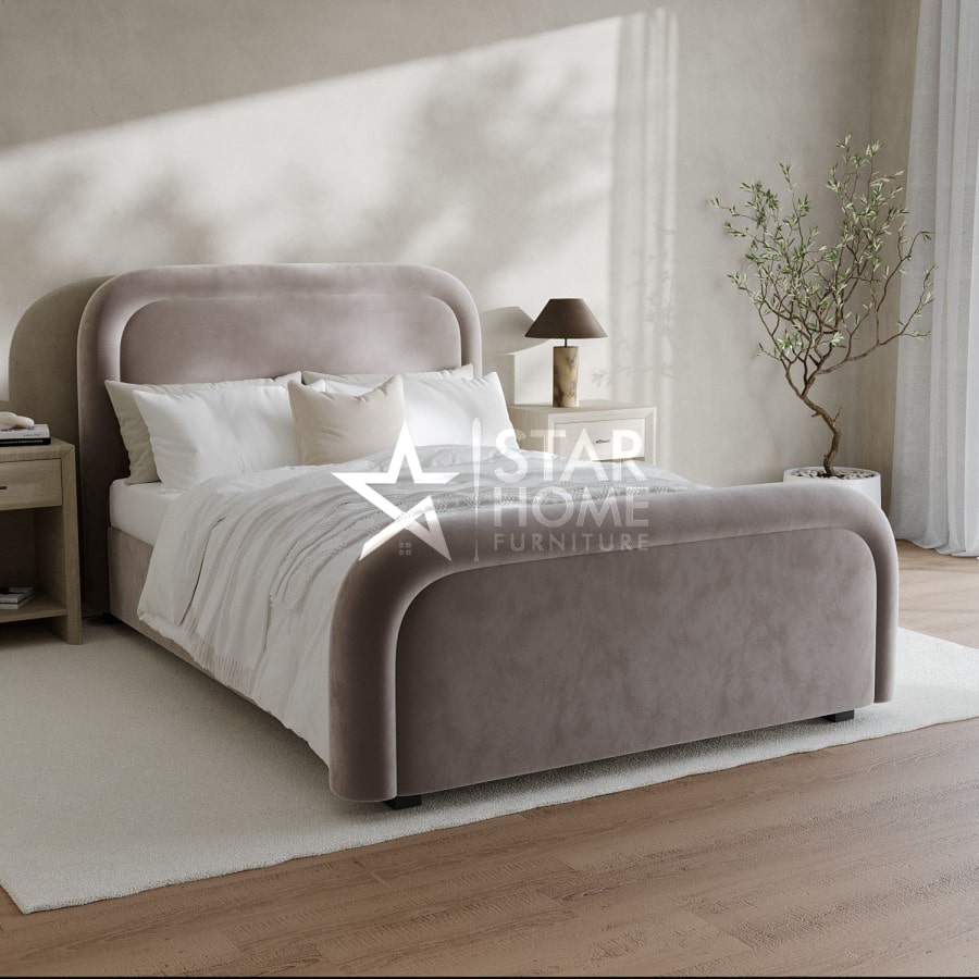 Naomi Curved Headboard Velvet Bed - SHF