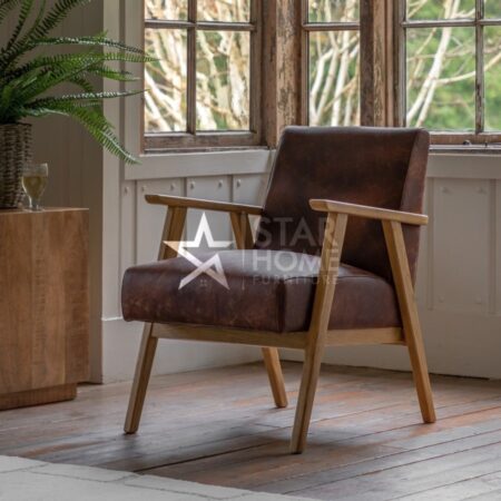 Neyland Leather Armchair Wooden Frame - SHF