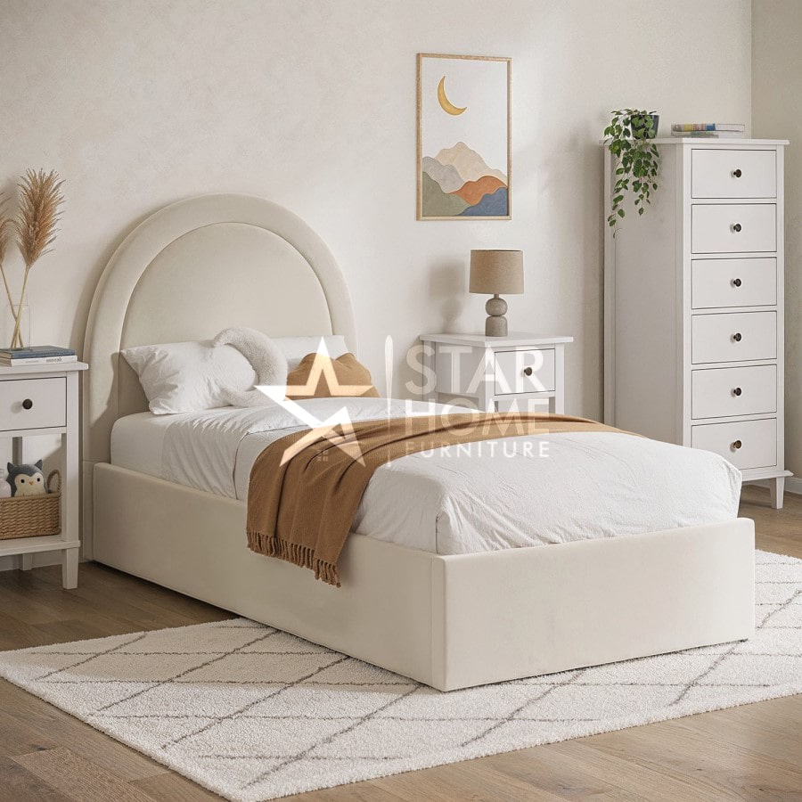 Nora Curved Headboard Velvet Single Bed - SHF