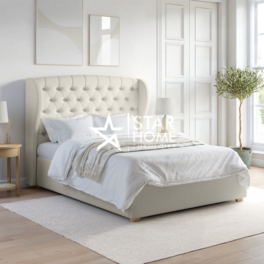 Safina Ottoman Bed with Winged Chesterfield Headboard - SHF