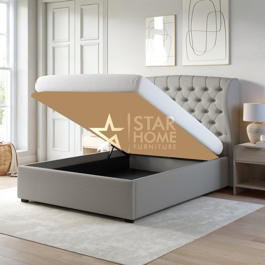 Safina Ottoman Bed with Winged Chesterfield Headboard - SHF