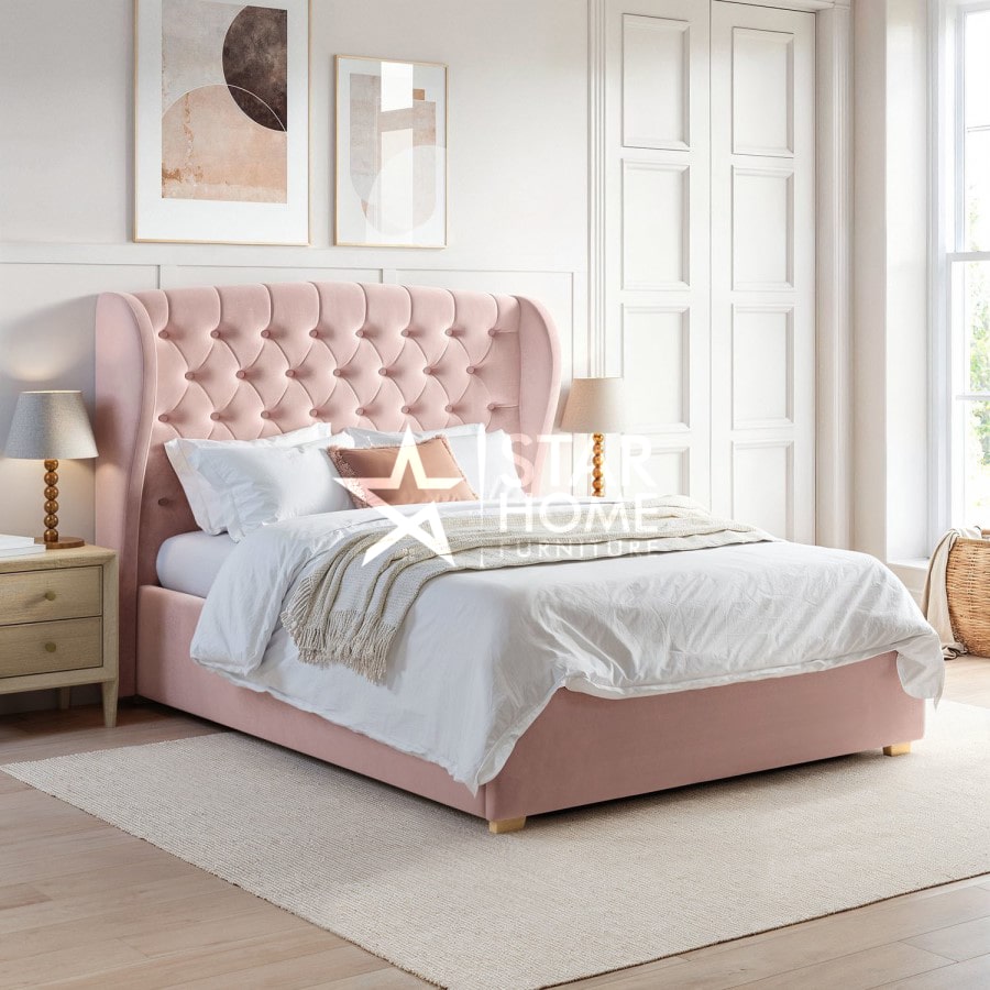 Safina Ottoman Bed with Winged Chesterfield Headboard - SHF