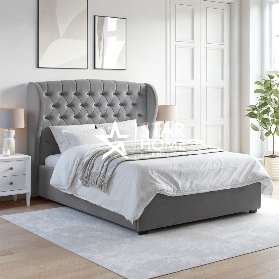 Safina Ottoman Bed with Winged Chesterfield Headboard - SHF