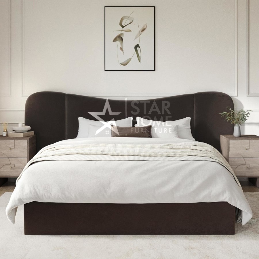 Samara Ottoman Bed with Curved Velvet Wide Headboard - SHF
