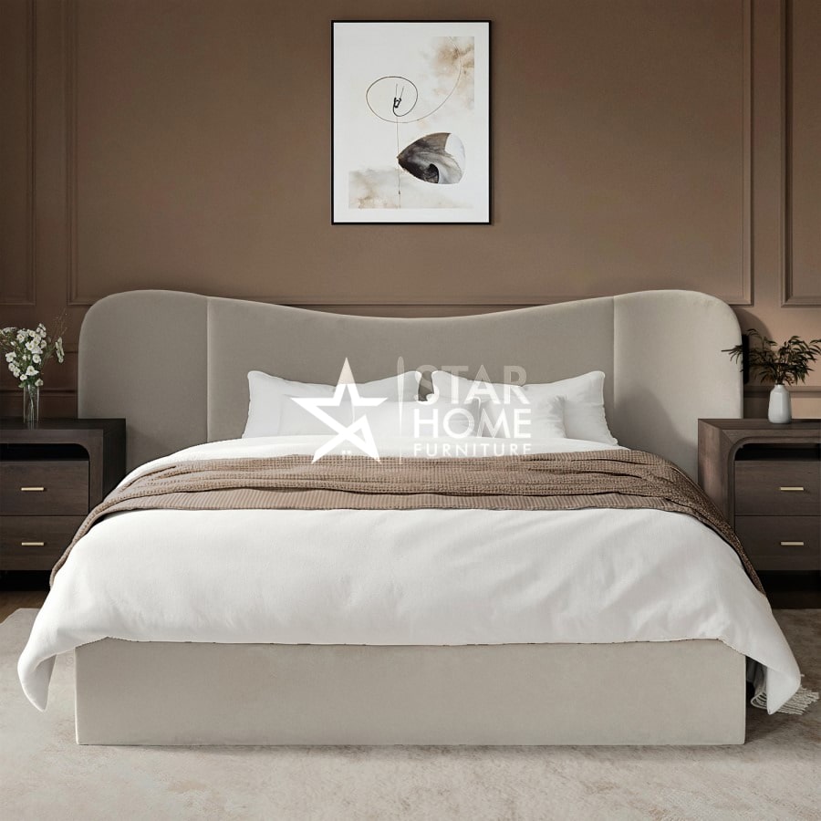 Samara Ottoman Bed with Curved Velvet Wide Headboard - SHF