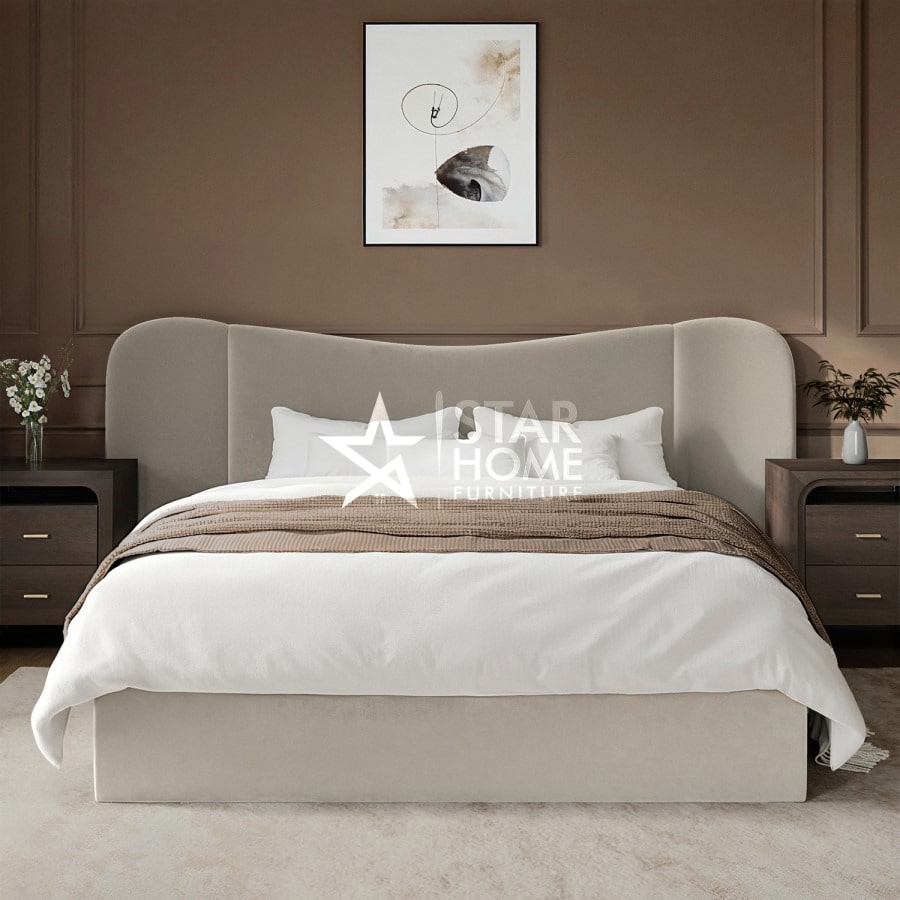 Samara Ottoman Bed with Curved Velvet Wide Headboard - SHF