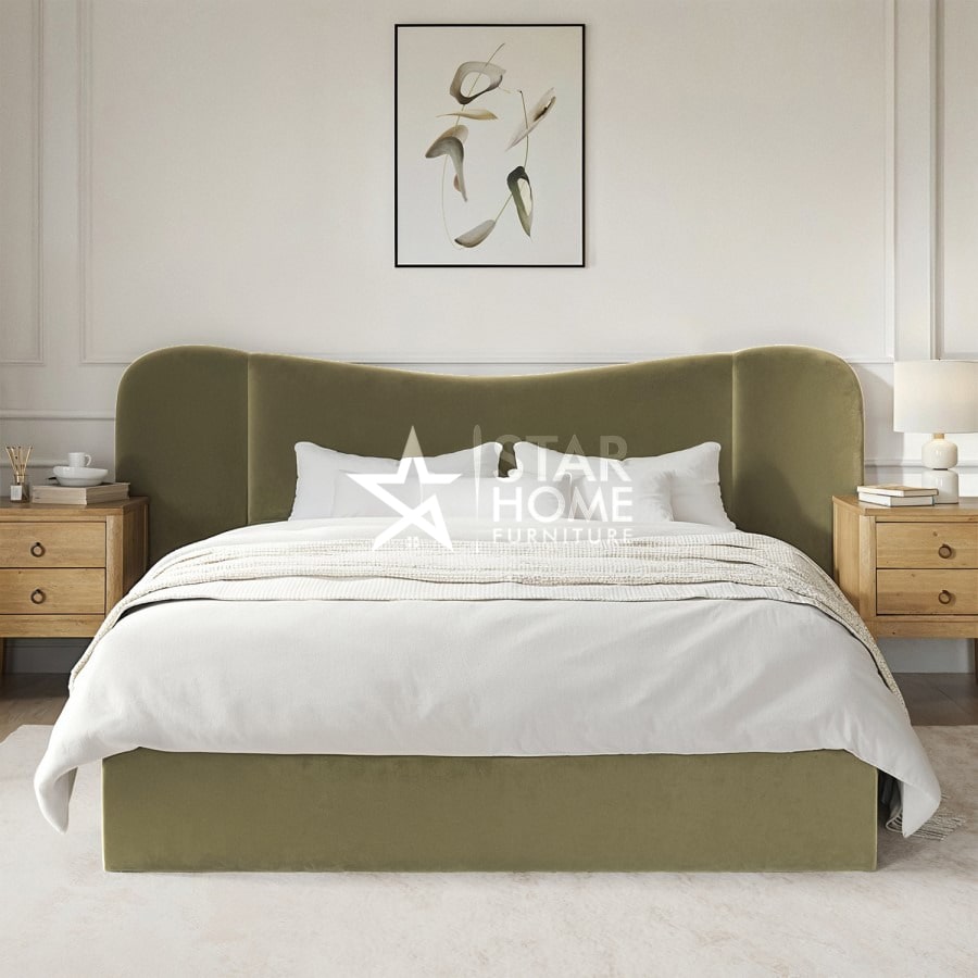 Samara Ottoman Bed with Curved Velvet Wide Headboard - SHF