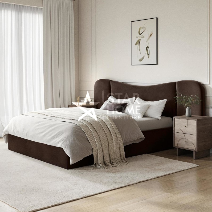 Samara Ottoman Bed with Curved Velvet Wide Headboard - SHF