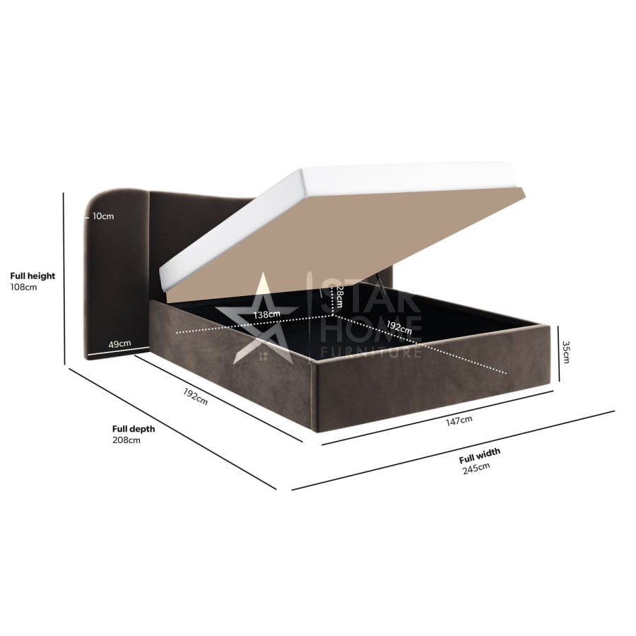 Samara Ottoman Bed with Curved Velvet Wide Headboard - SHF