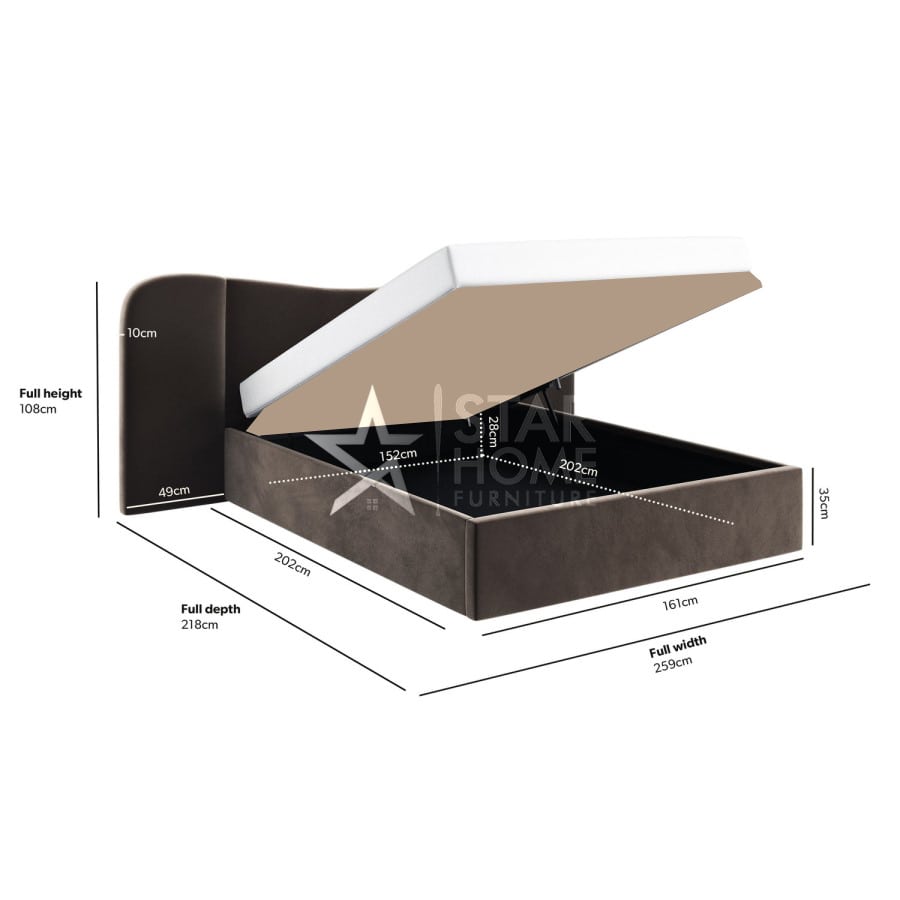 Samara Ottoman Bed with Curved Velvet Wide Headboard - SHF