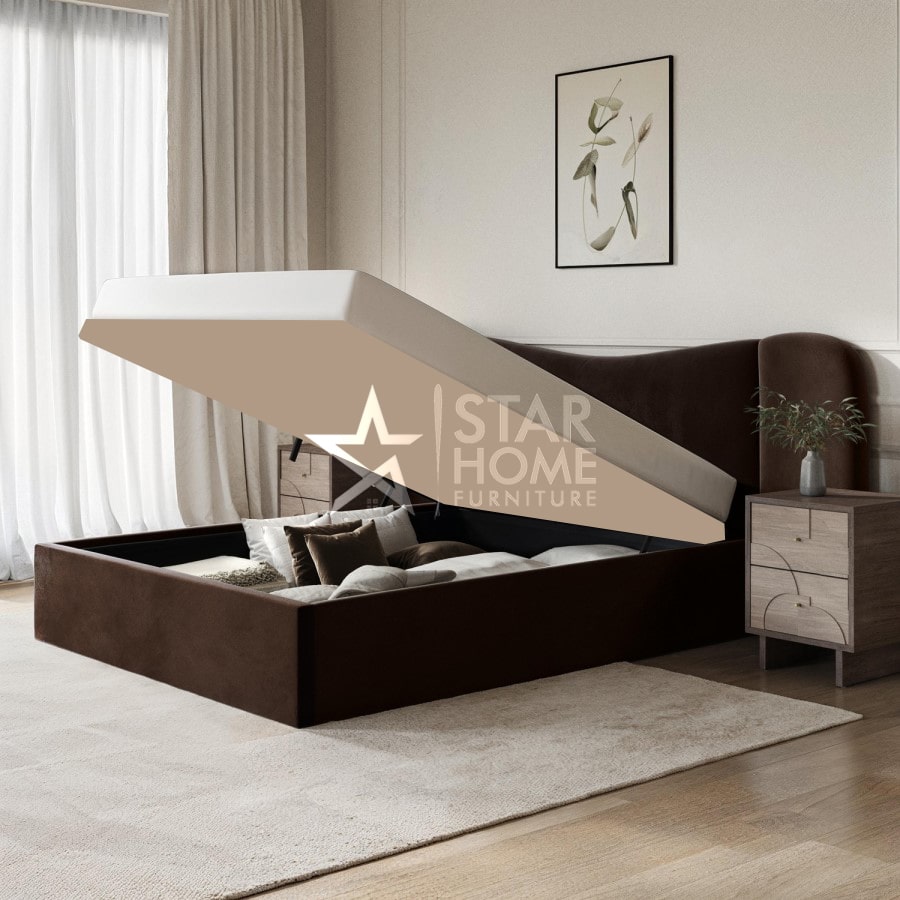 Samara Ottoman Bed with Curved Velvet Wide Headboard - SHF