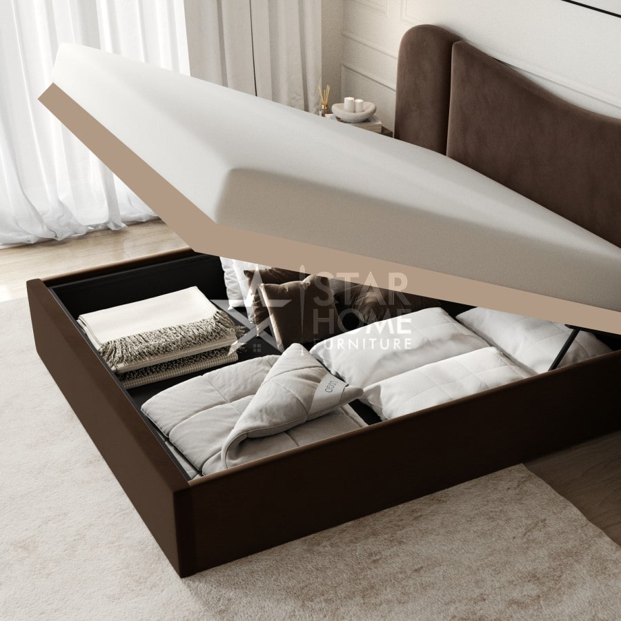 Samara Ottoman Bed with Curved Velvet Wide Headboard - SHF