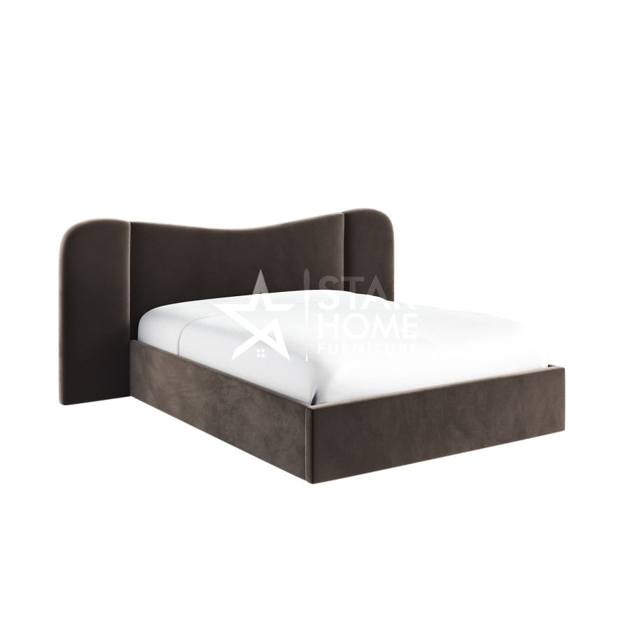 Samara Ottoman Bed with Curved Velvet Wide Headboard - SHF