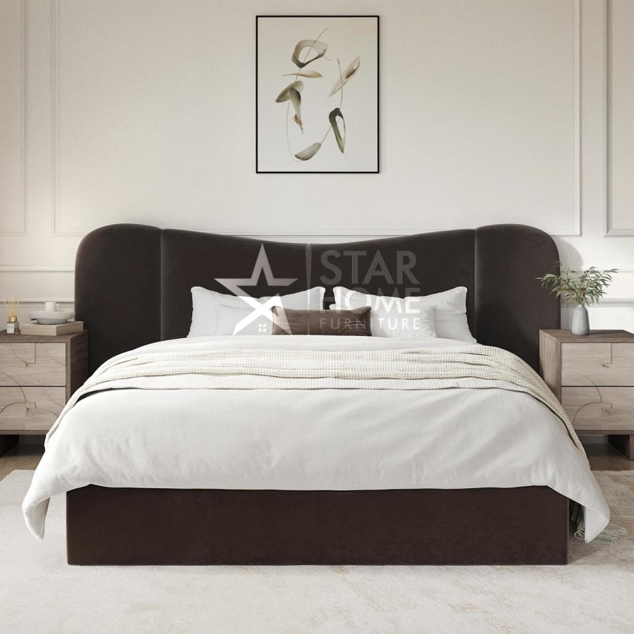 Samara Ottoman Bed with Curved Velvet Wide Headboard - SHF